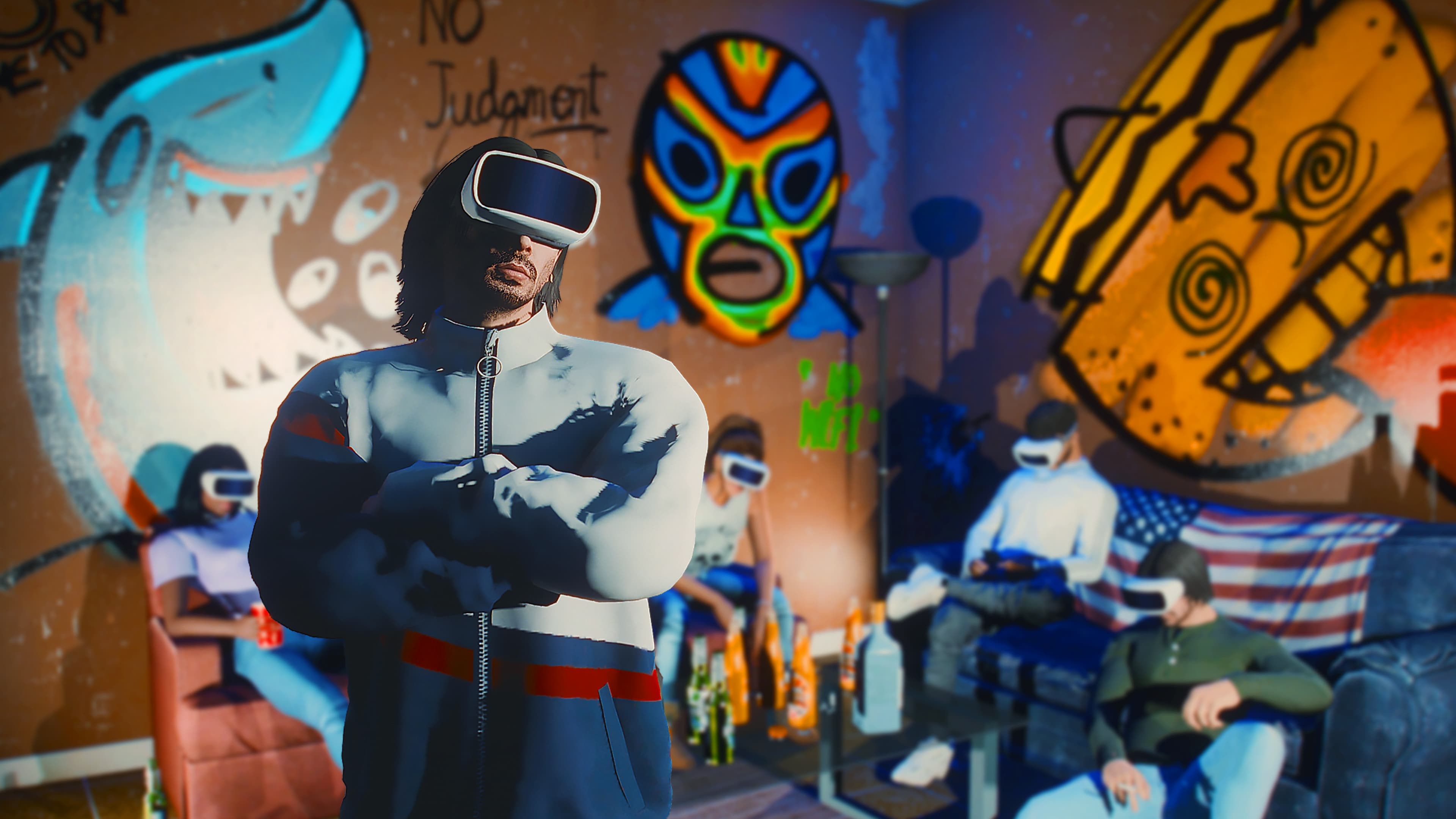 Players relaxing in a VR lounge